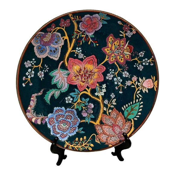 Chinese Millefleur Green Gold Passion Flower 10" Vintage Plate Andrea by Sadek - Picture 11 of 11